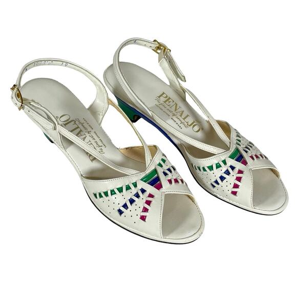 Vintage 80s Penaljo White Leather Kitten Heel Slingbacks Sz 8 - Picture 2 of 11